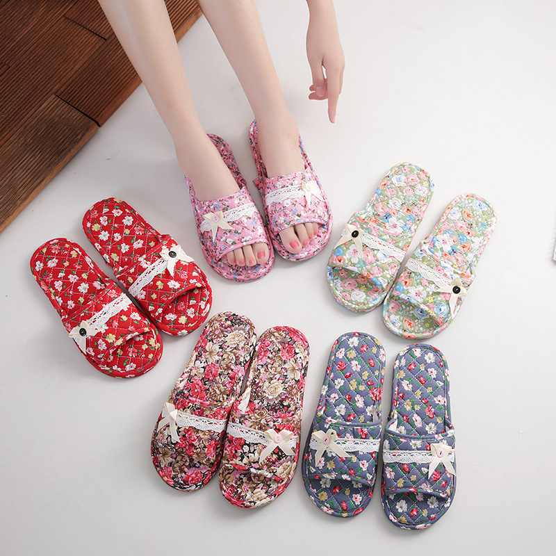 Two-layer cloth-soled wooden floor couple slippers soft-soled household slippers for women summer indoors silent home Slippers shoes