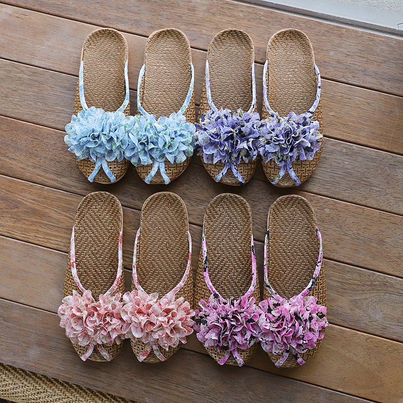 Couple's home breathable anti-slip hydrangea flower decorative indoor sandals slippers