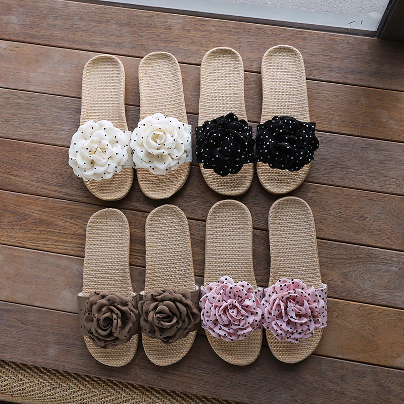 Summer slippers couple style, soft-soled featuring flowers linen slippers, outdoor wear women's soft-soled indoor breathable cotton and linen cool flowers linen slippers