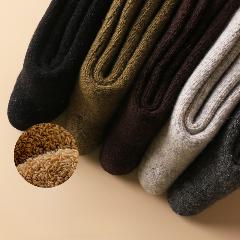 Wholesale women's autumn and winter woolen socks with lining and thickening, mid-calf women's woolen terry socks with odor resistance and warmth