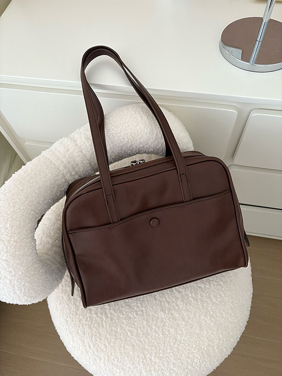 Women's Vintage Tote Bag PU Leather Pillow Bowling Bag Large Capacity Shoulder Work Office Handbag